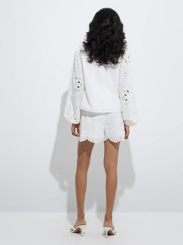 White Broderie Anglaise High-Rise Cotton Shorts