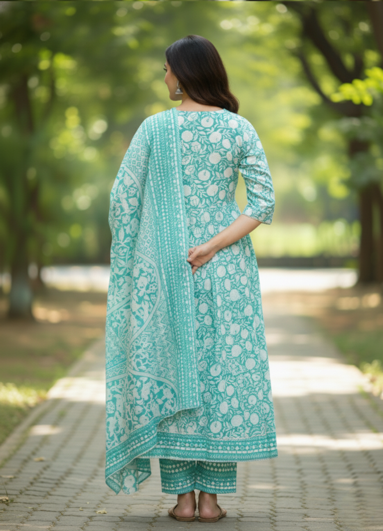 Mint Meadow Printed Kurti Set