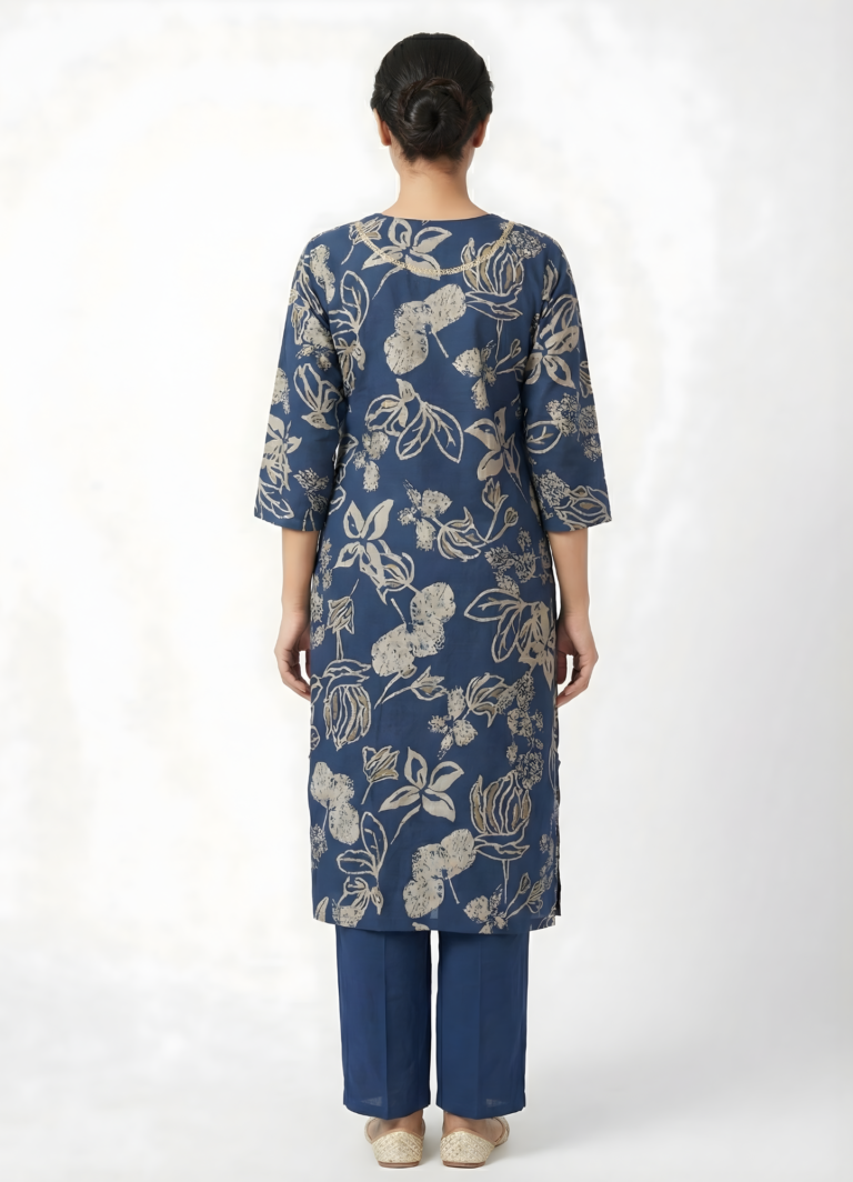 Navy Floral Elegance Kurti Set