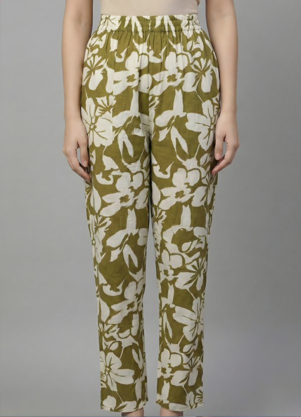 Green & Ivory Floral Long Maternity Kurti Set with Zip