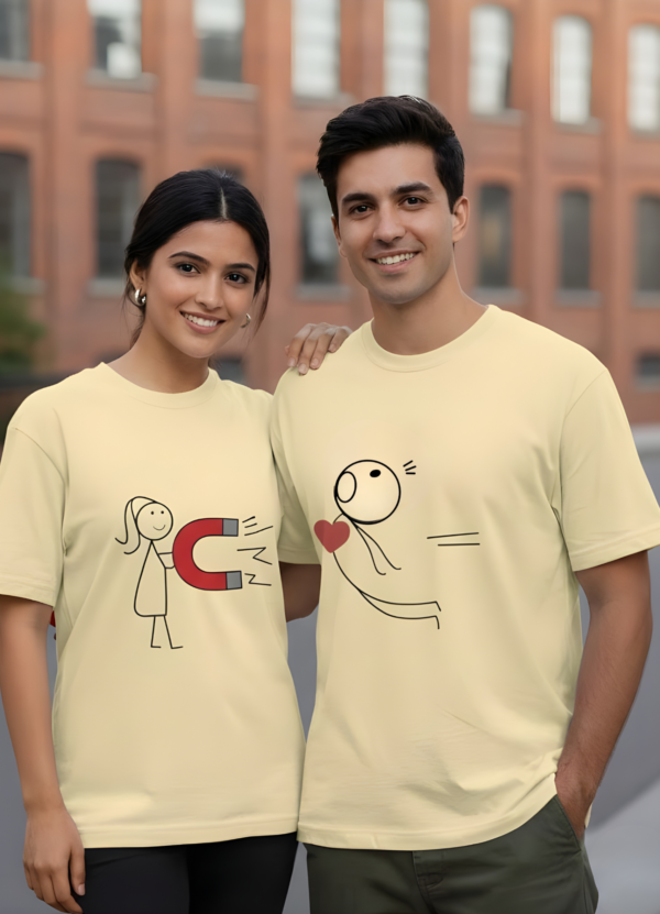 AJ023 (2) Magnetic Love Oversized Standard Yellow Couple T-Shirt