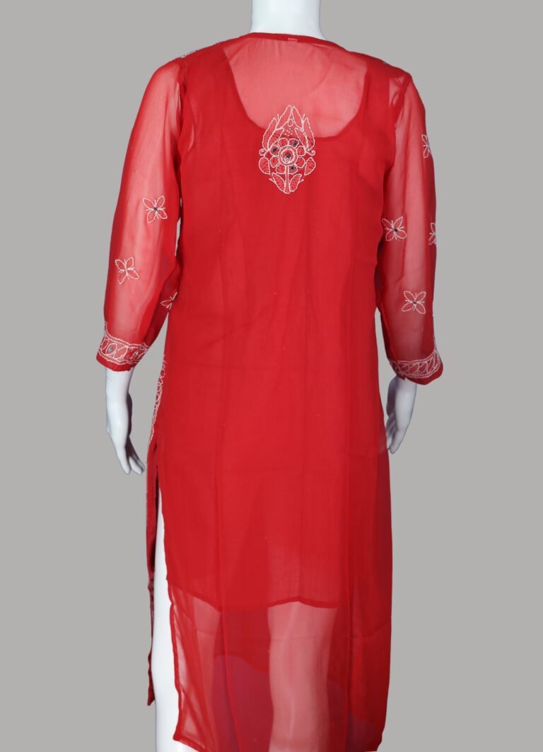 Red Chikan Charm Kurti