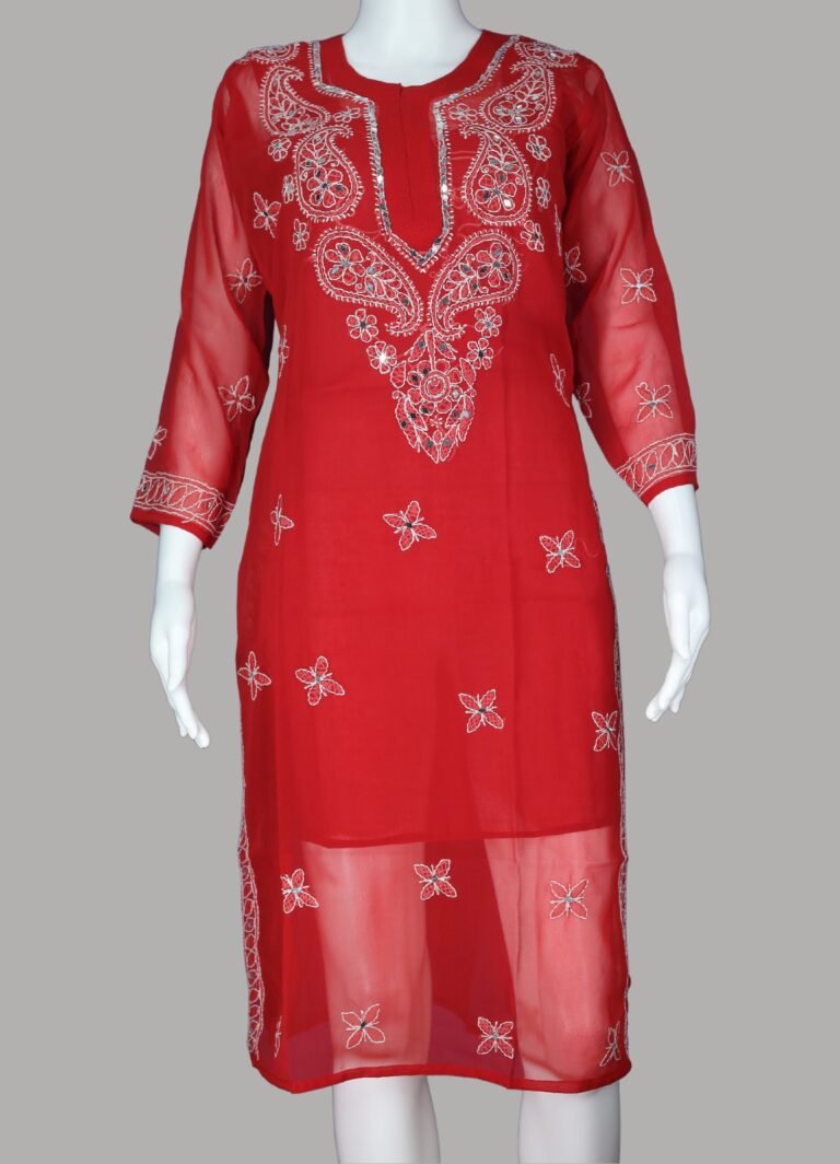 Red Chikan Charm Kurti