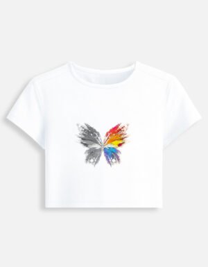 Butterfly White Cropped Tshirt
