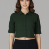Deep Green Collar Crop Shirt