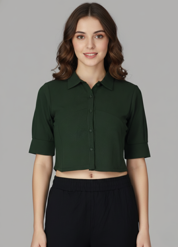 Deep Green Collar Crop Shirt
