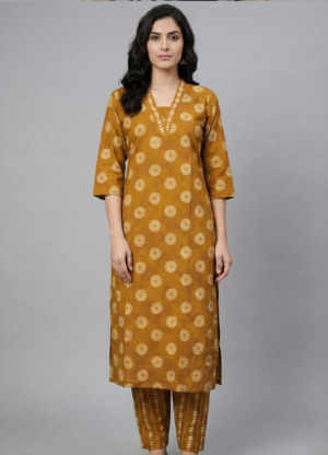 ProductAJ (10) Golden Aura Printed Kurti Set