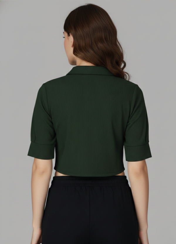 Deep Green Collar Crop Shirt