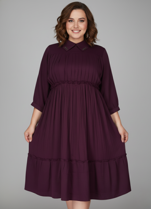 Wine Pleated Short Frock Kurti