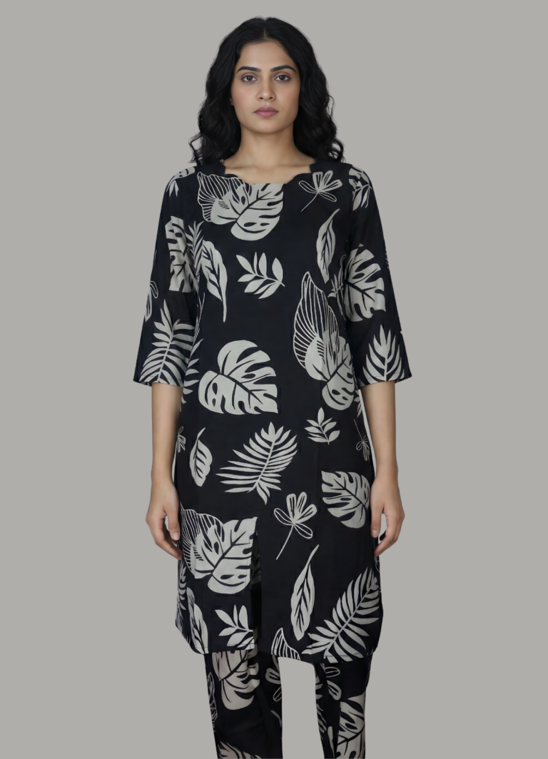 Black Botanical  Co-ord Kurti Set