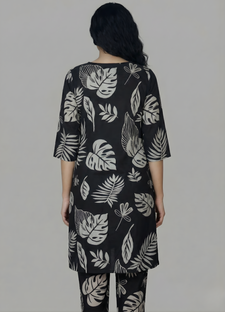Black Botanical  Co-ord Kurti Set