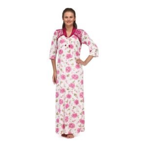 Floral Print Full Length Pink Women's Nightgown
