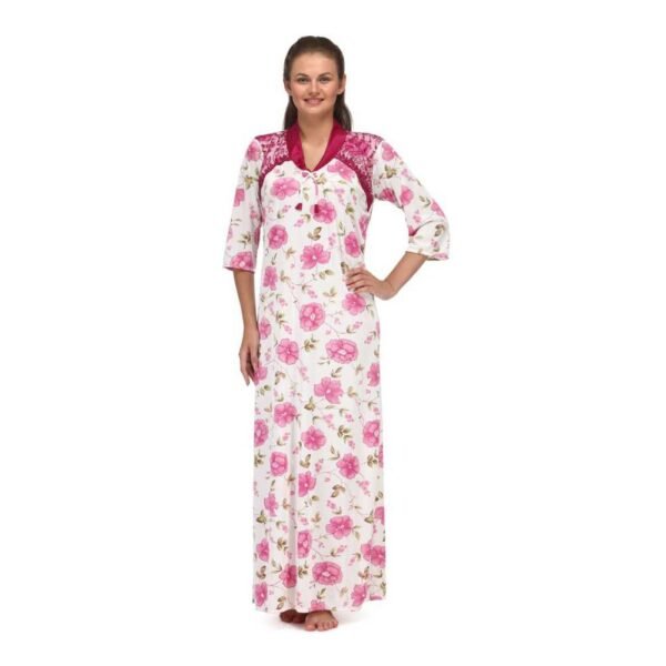 imgi_65_Floral-Print-Full-Length-Pink-Womens-Nightgown-11 Floral Print Full Length Pink Women's Nightgown
